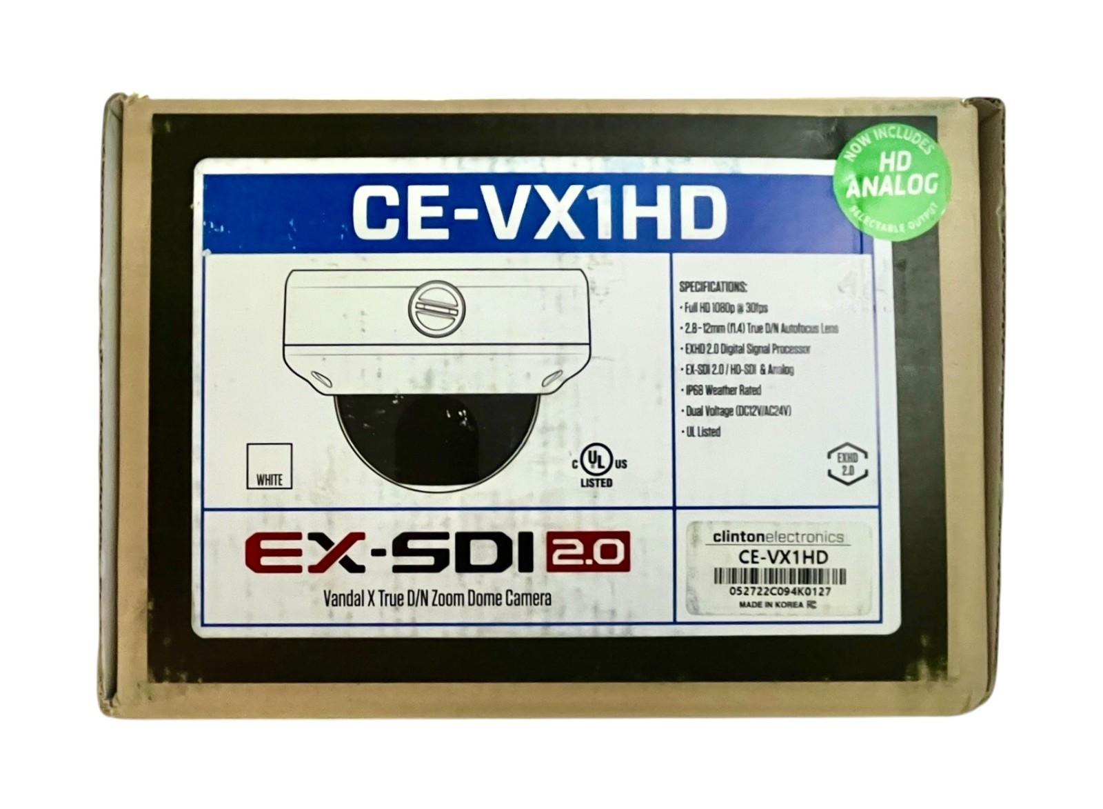 Clinton Electronics CE-VX1HD Vandal X True D/N Zoom Dome Camera Incl HD Analog