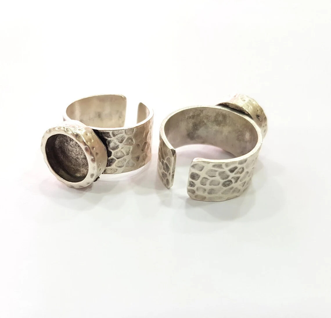 Hammered Ring Blank Setting Base Bezel inlay Backs Cabochon Antique Silver