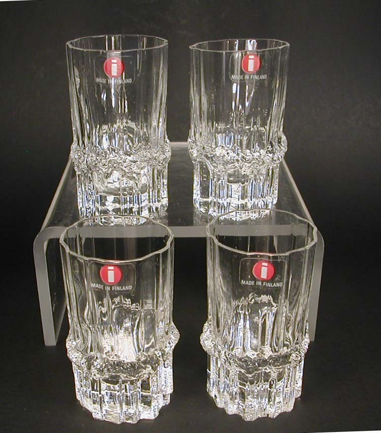 4 MINT Iittala Pallas Niva Shot 2.50" H. Glasses Made Finland Stickers Gorgeous