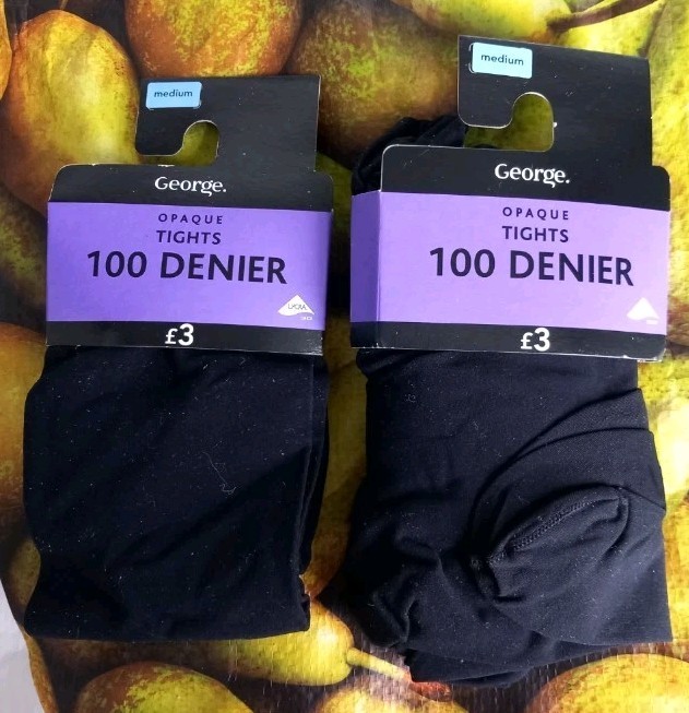 2 pairs George Opaque Tights Black Size Medium  100 Denier
