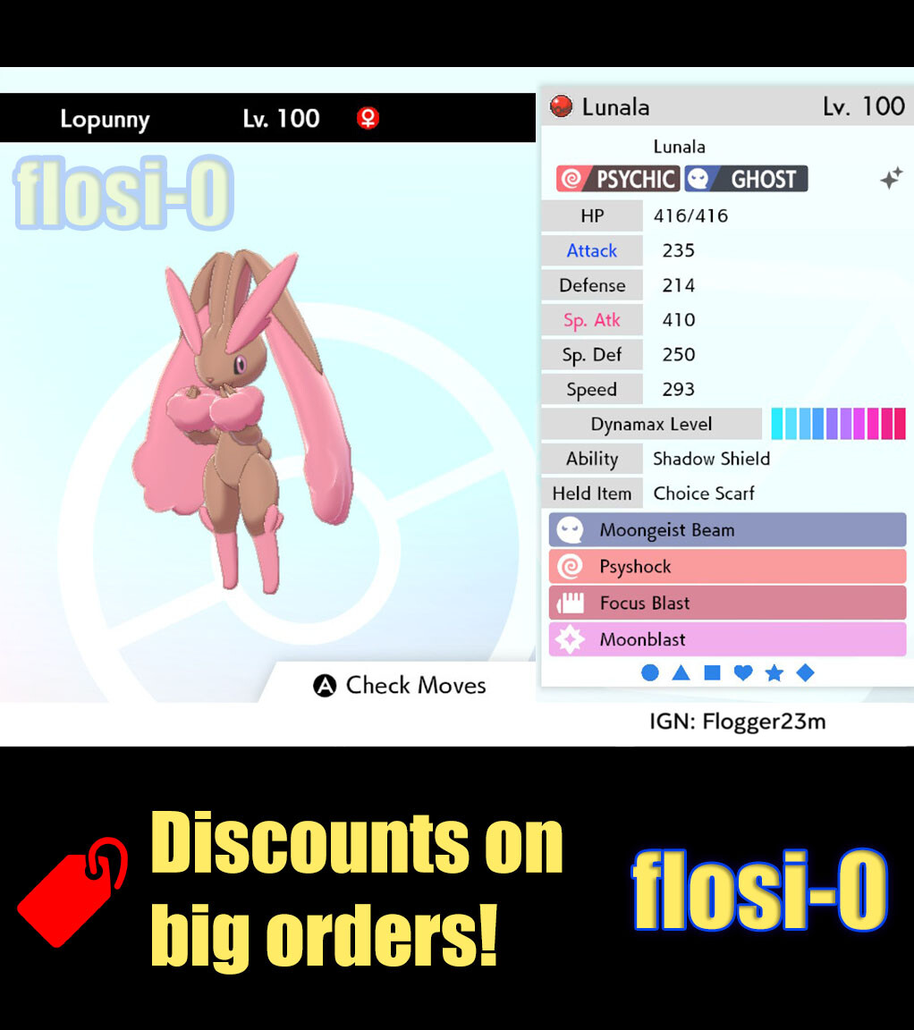 6IV Ultra Shiny Lopunny Pokemon Sword and Shield (Square Shiny)