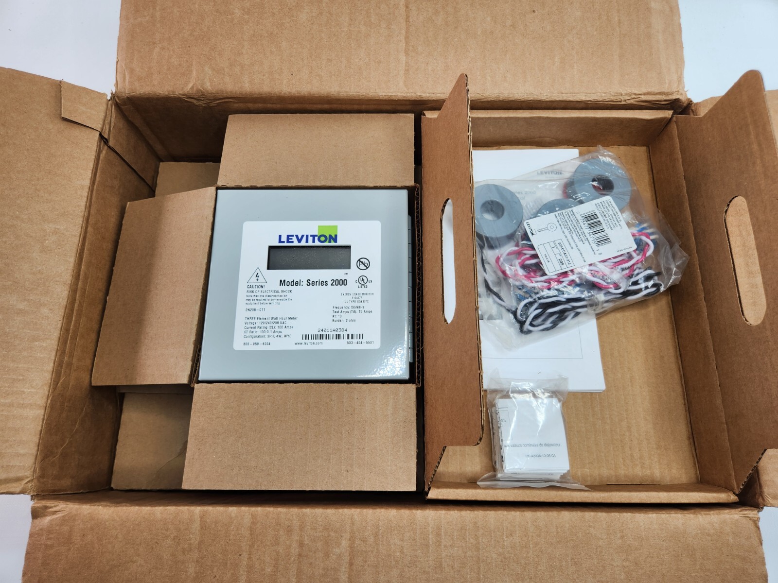 Leviton 2K208-1SW Series 2000 Indoor Usage Meter 3 Solid Core CTs 480V 100A