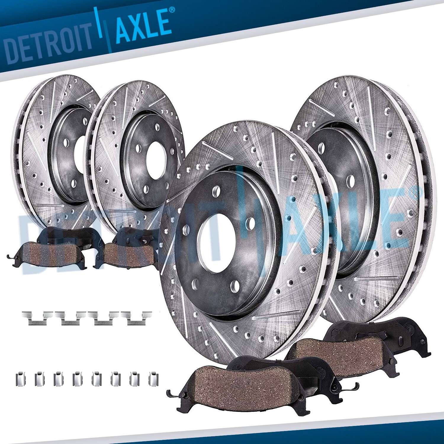 Front and Rear Drilled Disc Rotors Ceramic Brake Pads for 2005-2010 Ford Mustang