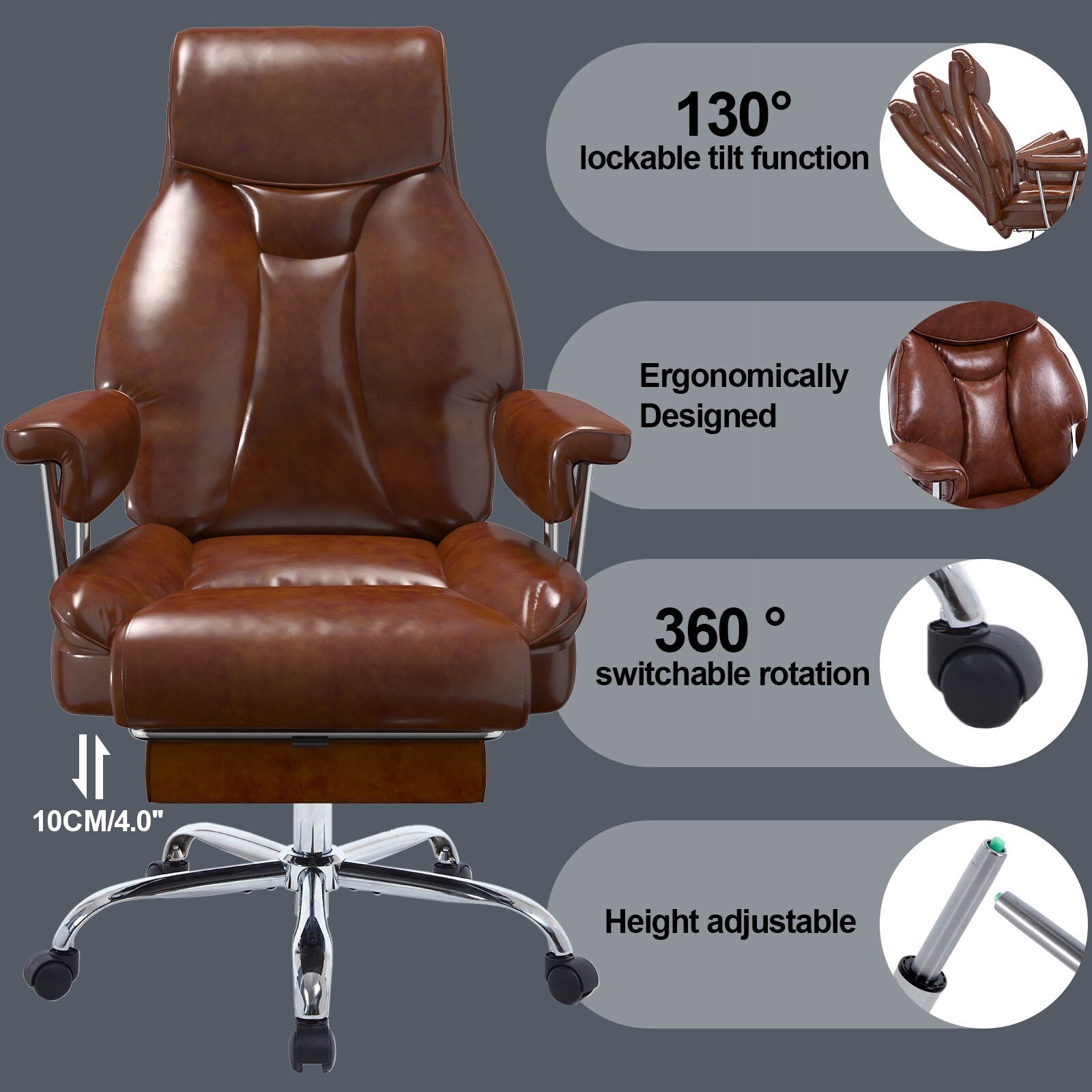 Big and Tall Office Chair Ergonomic PU Leather Computer Desk Chair Footrest