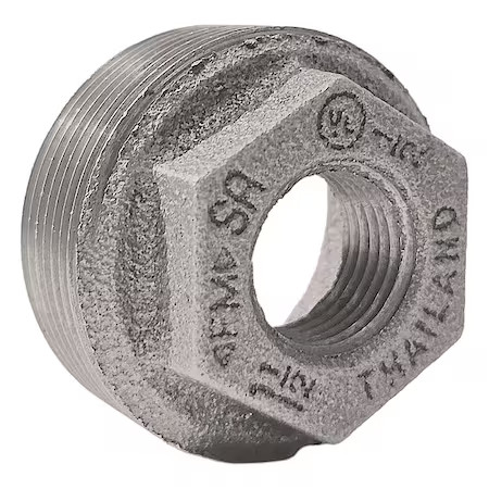 Hex Bushing Hex Bushing, 1-1/2" X 1/2" Pipe, Fnpt X Mnpt, Malleable Iron, Class
