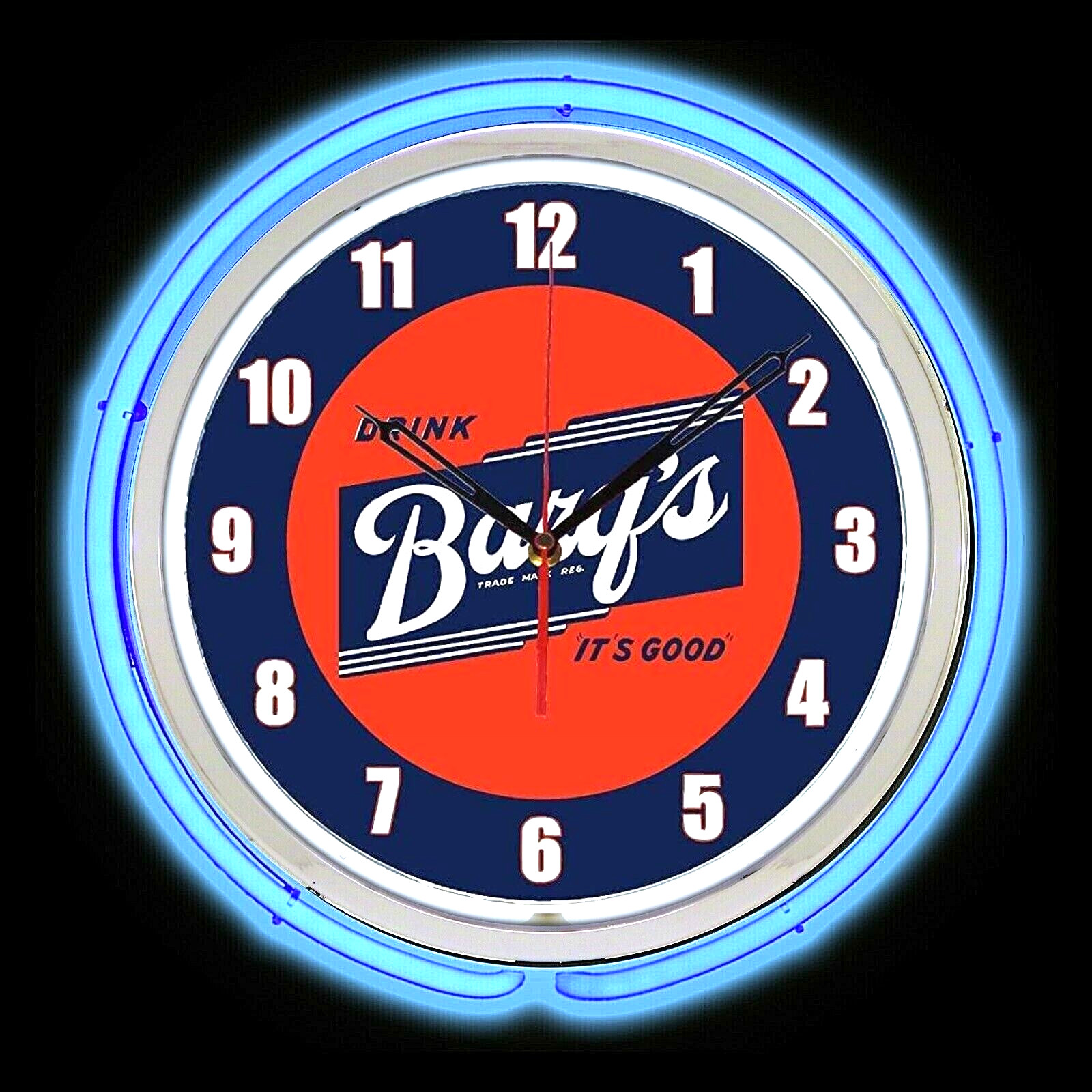 15" Barq's Root Beer Sign Blue Double Neon Clock Man Cave Bar Garage Gift Barqs