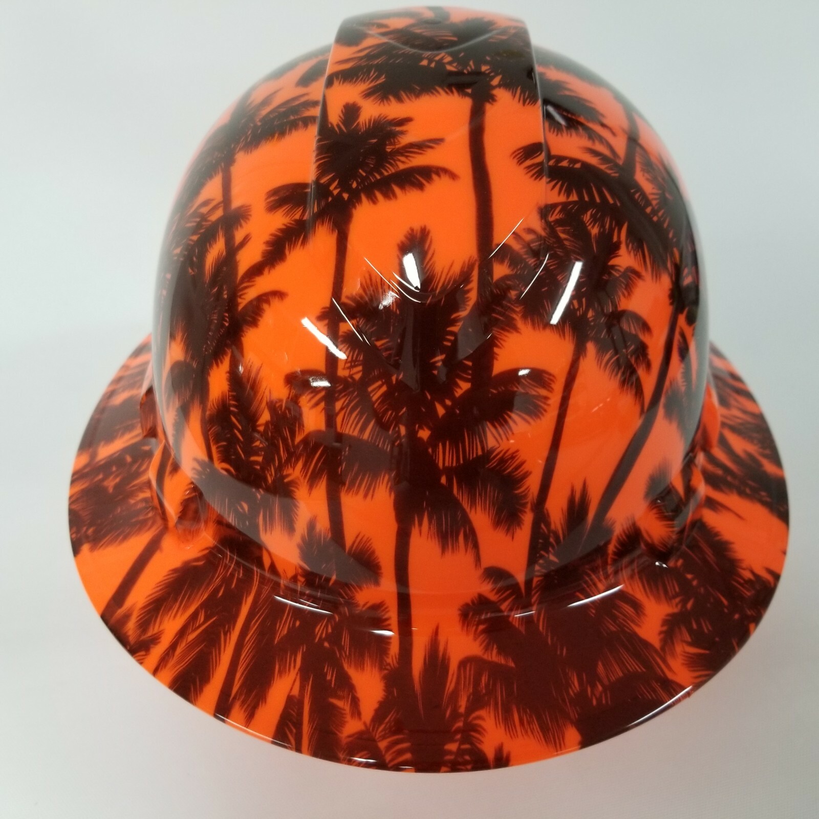 FULL BRIM Hard Hat custom hydro dipped HI VIS ORANGE CALIFORNIA SUNSET
