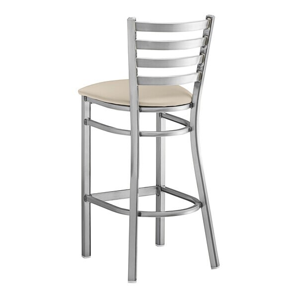 10 PACK Clear Coat Ladder Back Metal Restaurant Bar Stool With Light Gray Vinyl
