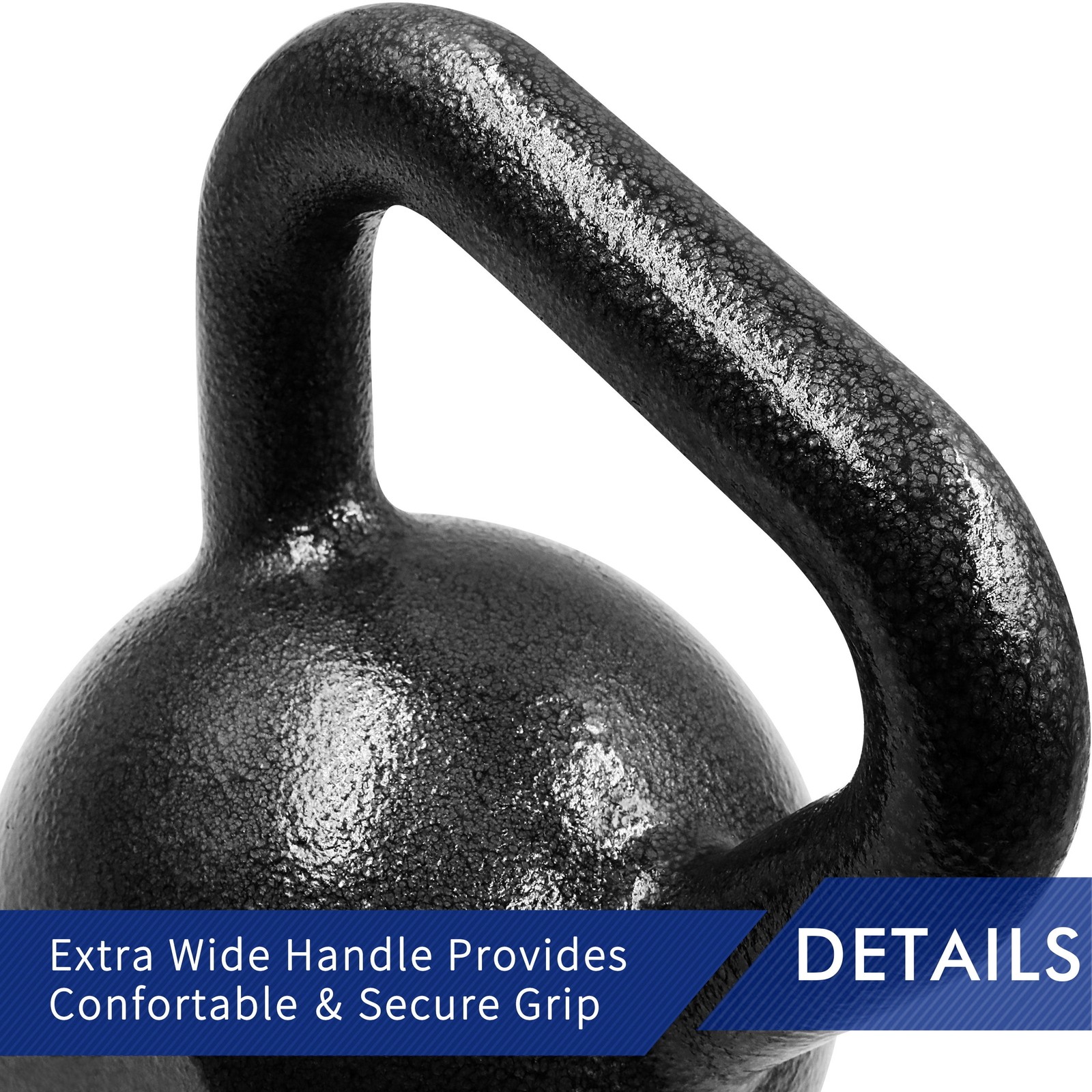 50lb Kettlebell, Casting Iron, Durable Black Hammertone Finish Strength Training