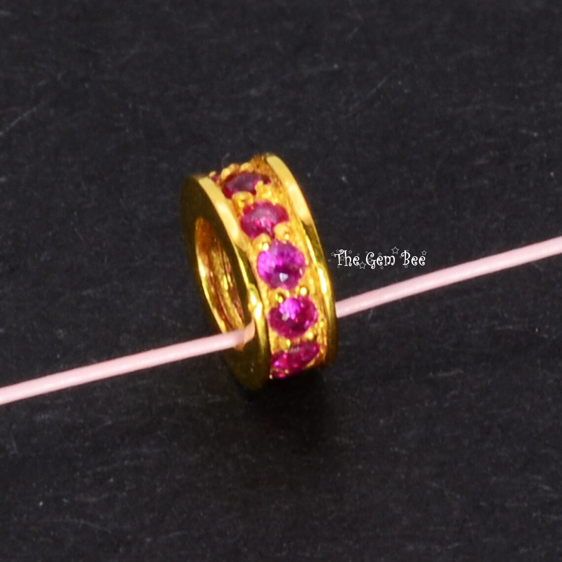 5mm 18k Solid Yellow Gold Ruby Eternity Rondelle Spacer Finding Bead
