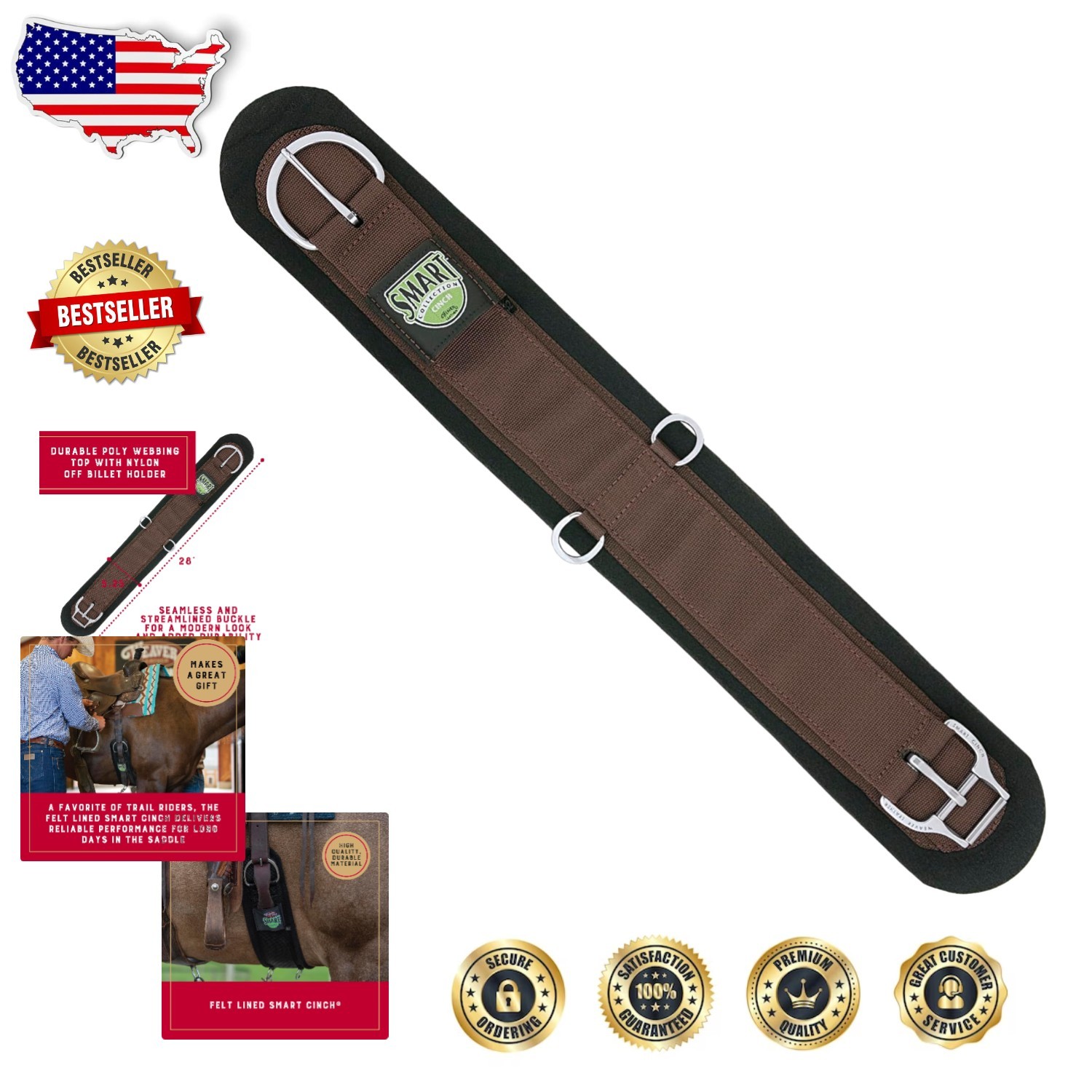 High Performance 28-inch Felt Lined Smart Cinch Brown Easy Tighten