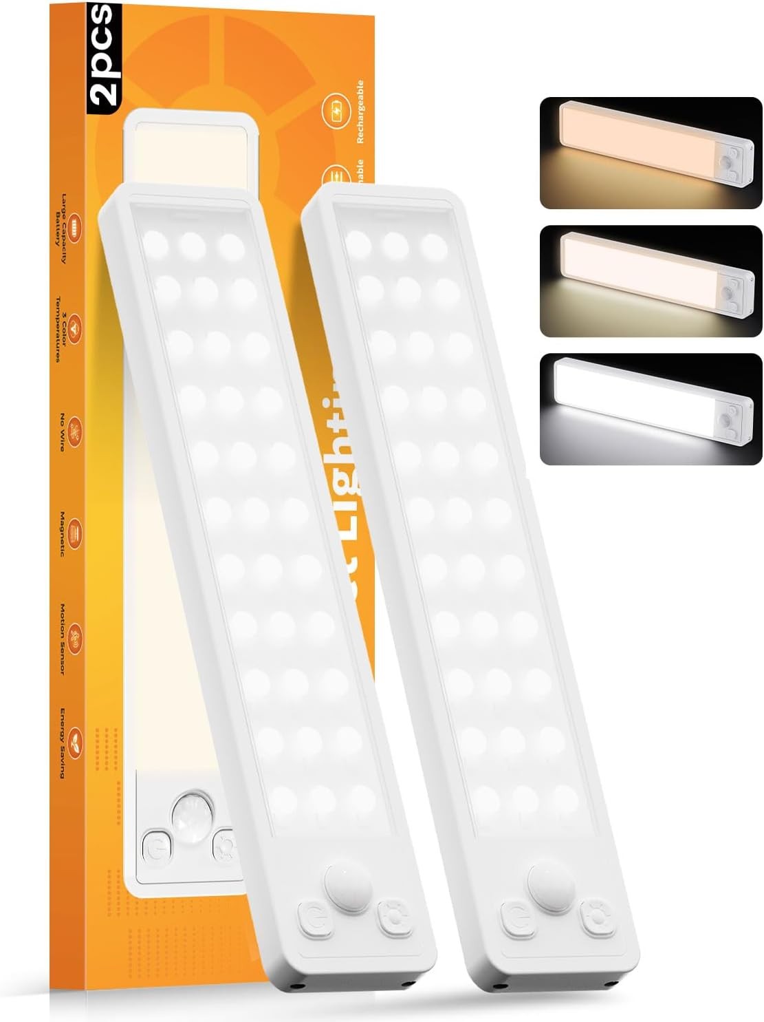 Rechargeable Motion Sensor Under Cabinet Lights Dimmable 3 Color LED Lighting