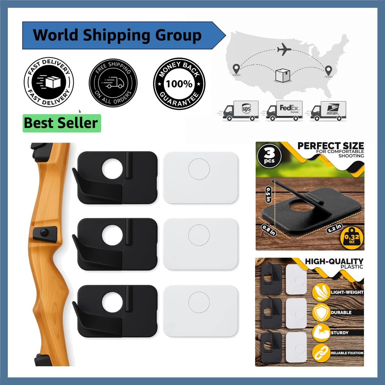 High-Quality Black Plastic Arrow Rests for Recurve and Compound Bows (6 Pcs)