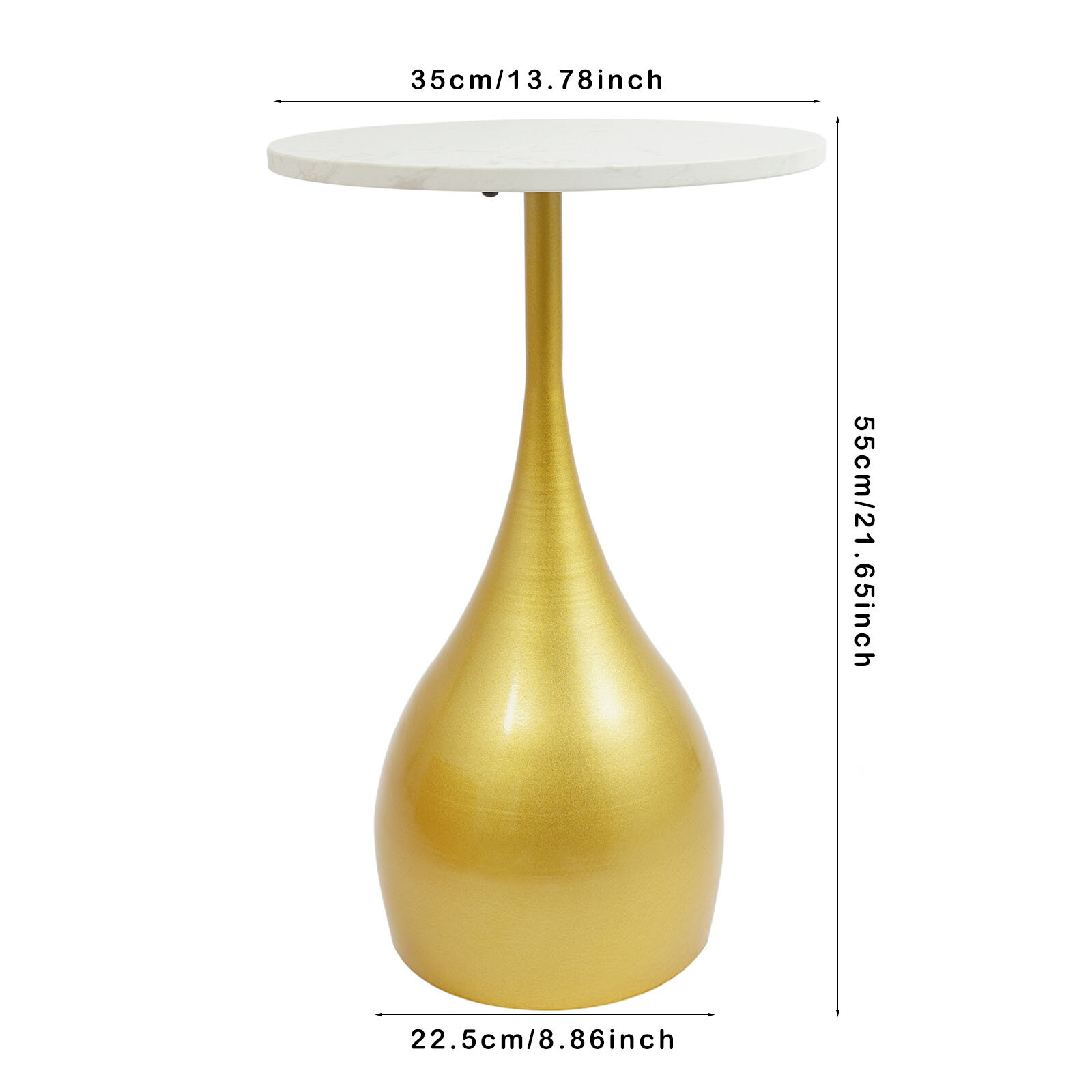 13.78" Marble Sofa Side Table Modern Round Accent Table For Small Spaces