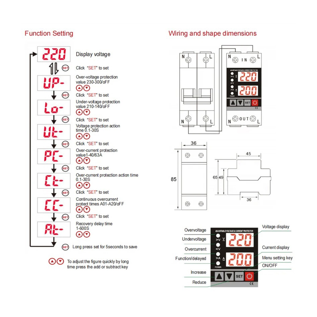 GEYA GP3 Over Current Protector Over&Under voltage Protective Device 40/63A 220V
