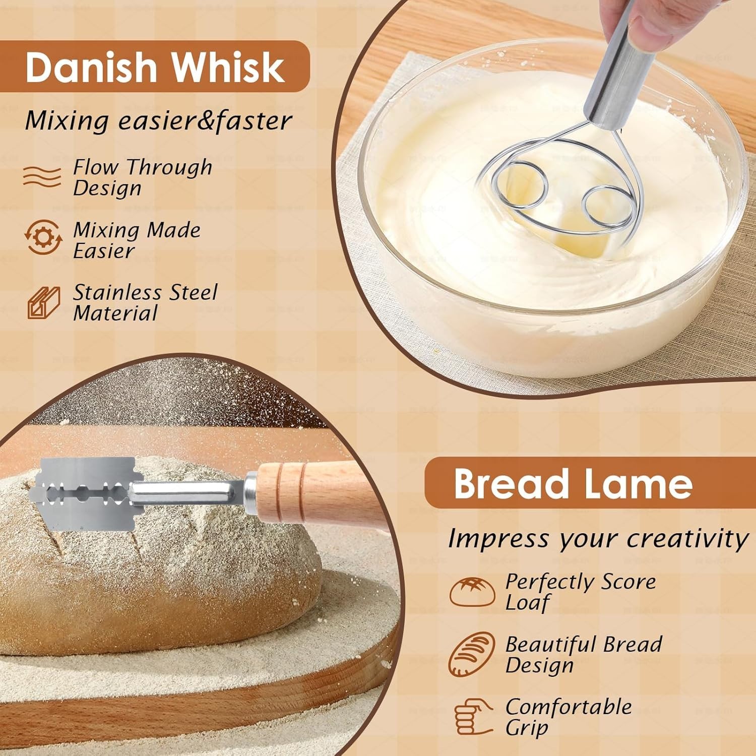 Artisan Sourdough Bread Baking Supplies: 2 Banneton Baskets & Starter Kit