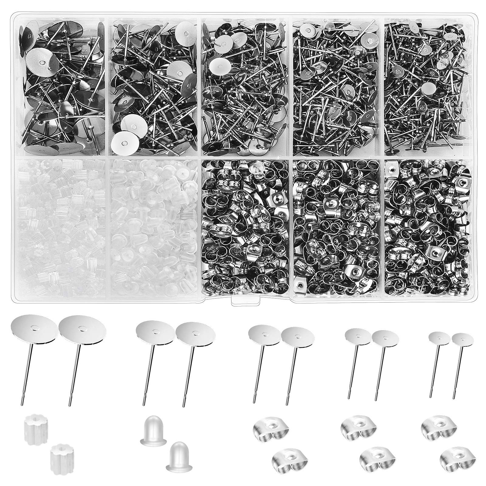 VERACT Earring Posts and Backs, 2000Pcs Hypoallergenic Earring Studs for Jewe...