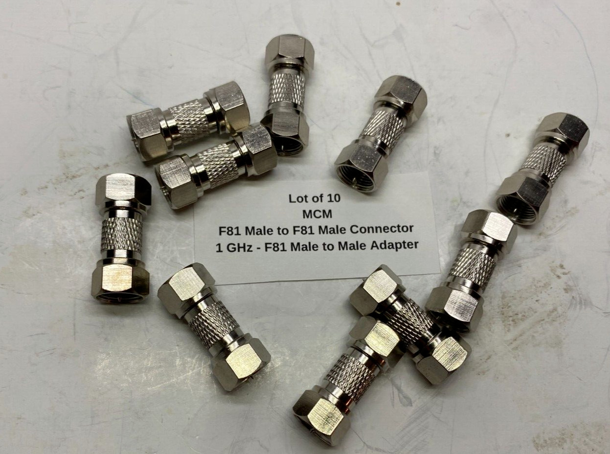 (Qty 10) MCM F81 Male to F81 Male Connector (1 GHz) - F81 Male to Male Adapter