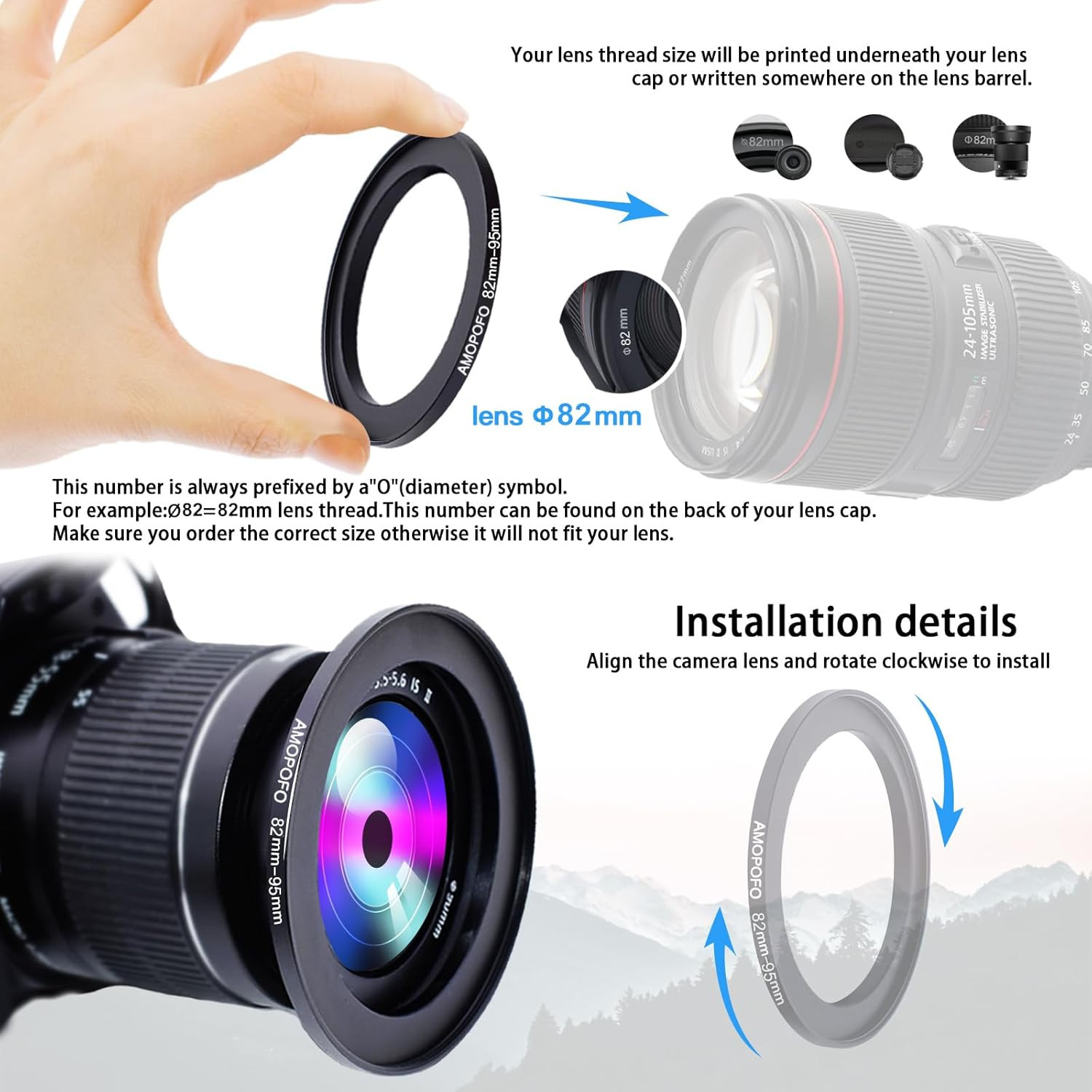 82Mm to 95Mm Step up Ring Filter Adapter Metal Step up Ring,Compatible with All