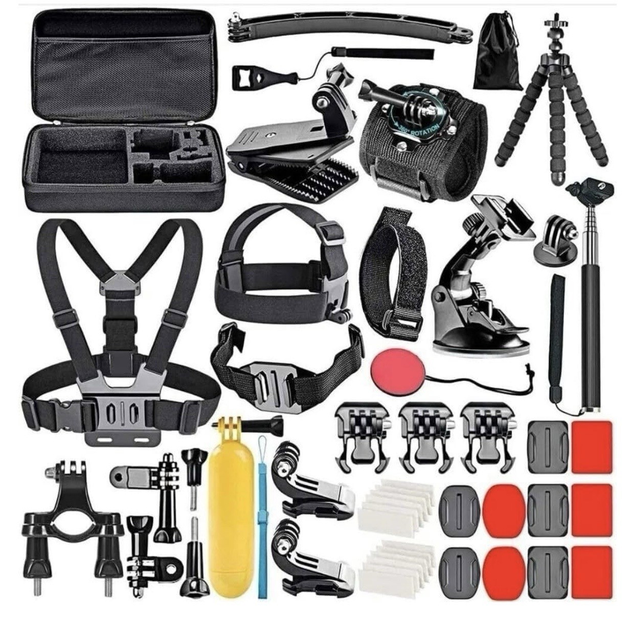 Universal Action Camera Accessories Bundle: Chest & Head Straps, Tripod, Mounts
