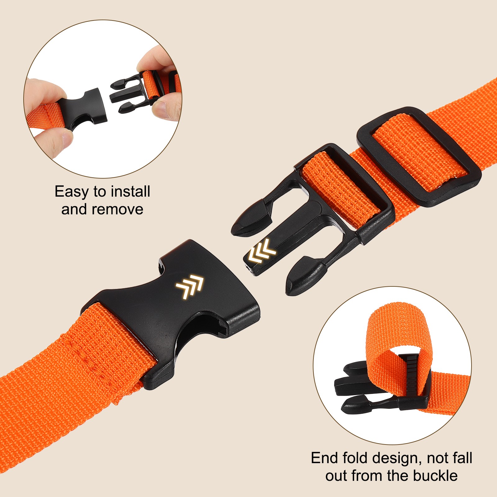 3pcs 1" x 2ft Utility Straps with Quick Release Buckle Adjustable, Orange