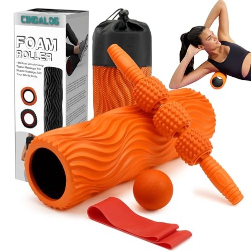 5 in 1 Foam Roller Set - Trigger Point Foam Back Roller, Muscle Roller Orange