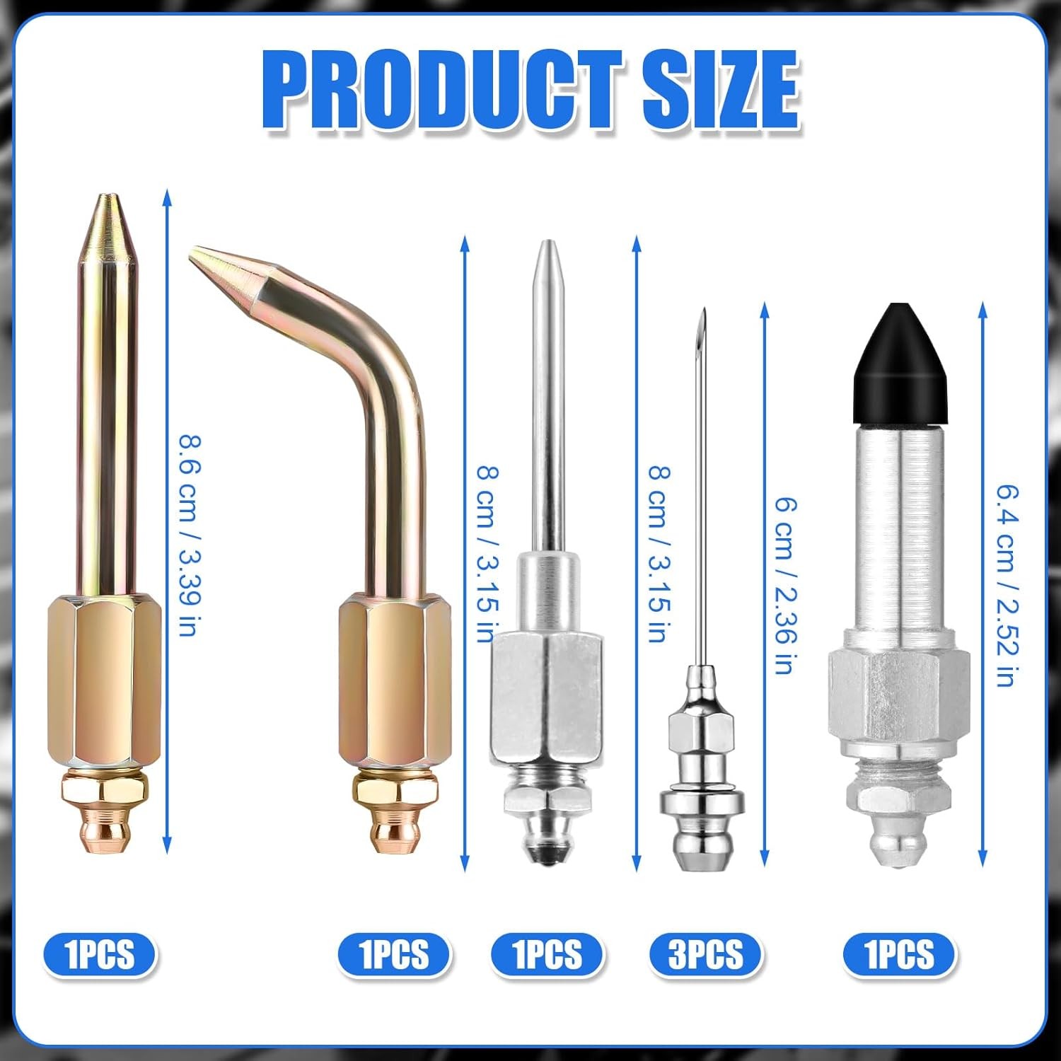 7Pcs Grease Gun Accessory Kit Needle Tips Elbow Adapter Dispenser Rubber Nozzle