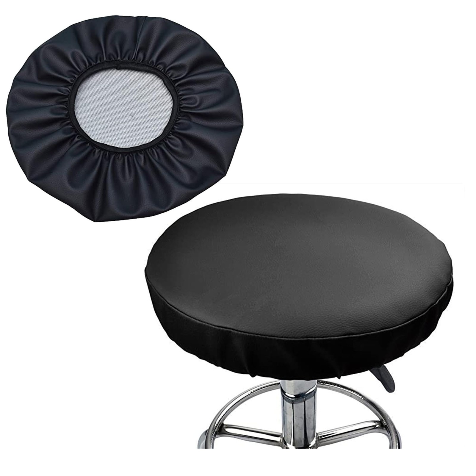 alblinsy hefei 2PCS Round Faux Leather Bar Stool Cover Waterproof Seat Black
