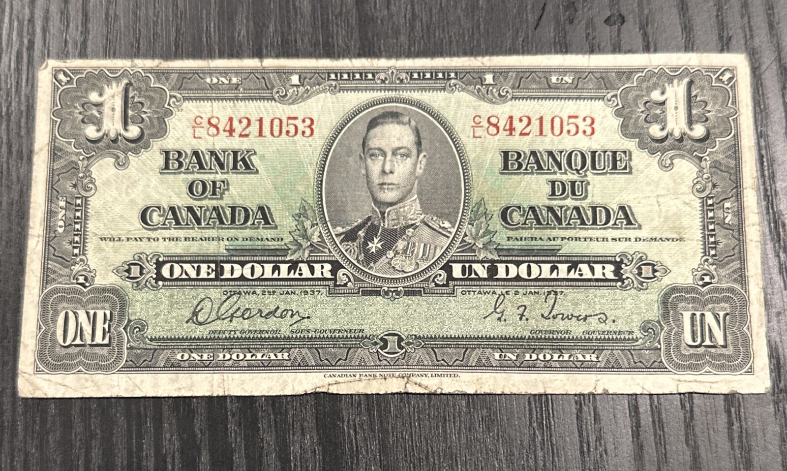 Canada, 1937, KGV1, $1 Dollar, P-58e ... VF