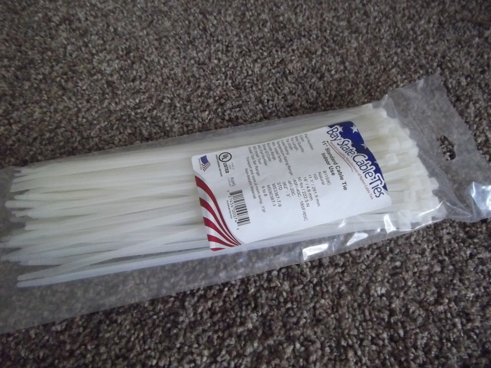 BAY STATE CABLE TIES 11" STANDARD, INDOOR USE / NATURAL COLOR