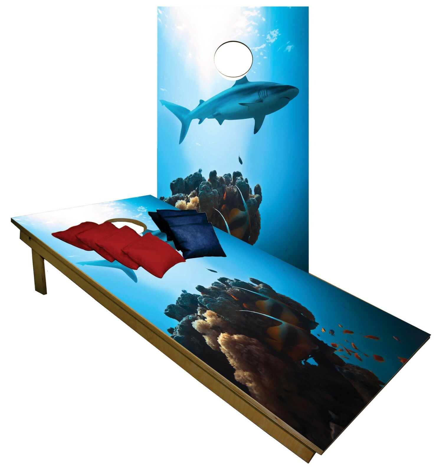 CORNHOLE BEANBAG TOSS GAME Oceanic Great White Shark w Bags Game Boards Set