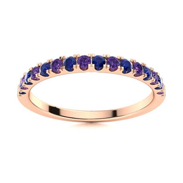Amethyst & Blue Sapphire Round 925 Sterling Silver Rose Plated Eternity Ring