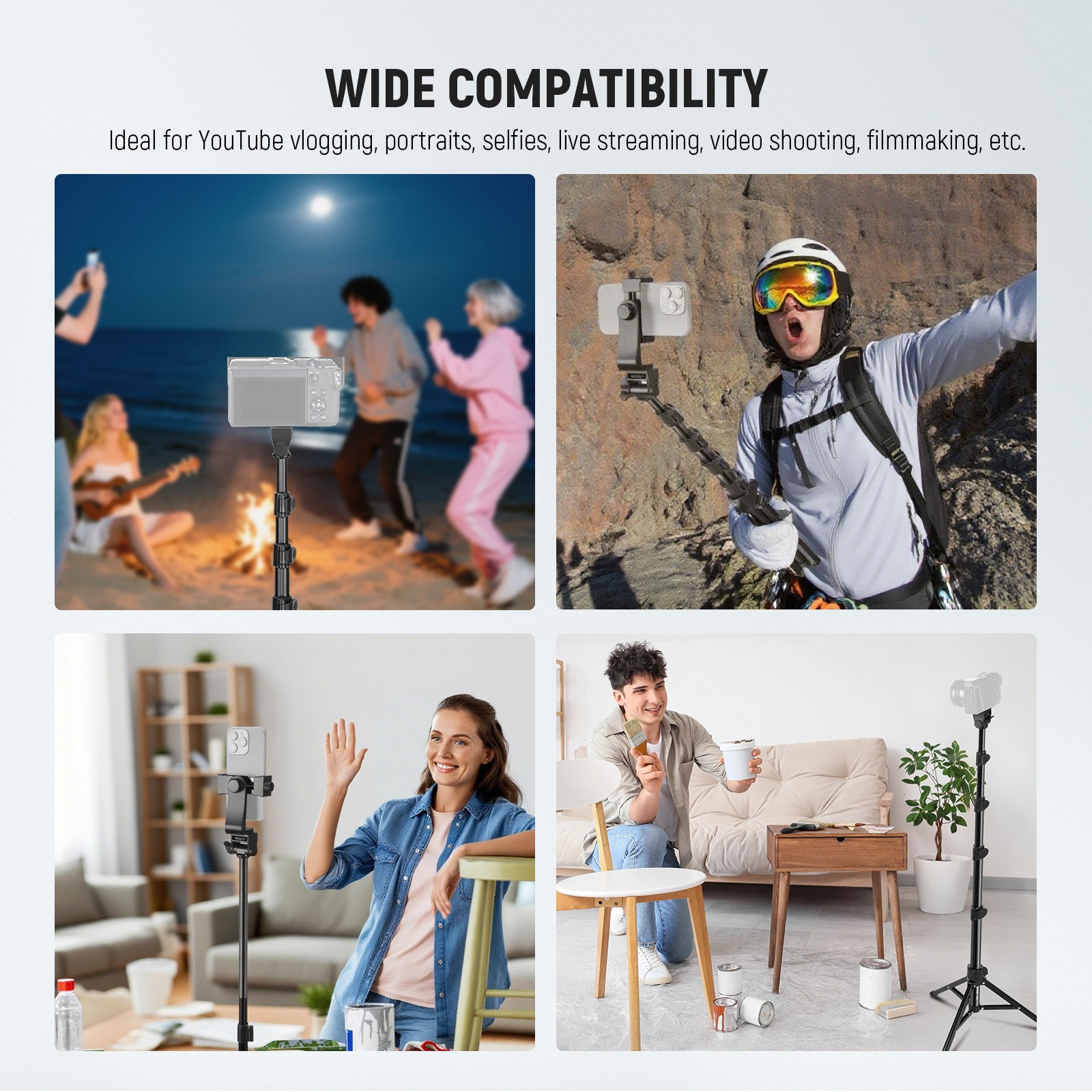 NEEWER TS03D Phone Tripod w/Remote, 66" for iPhone/Camera, Video Recording
