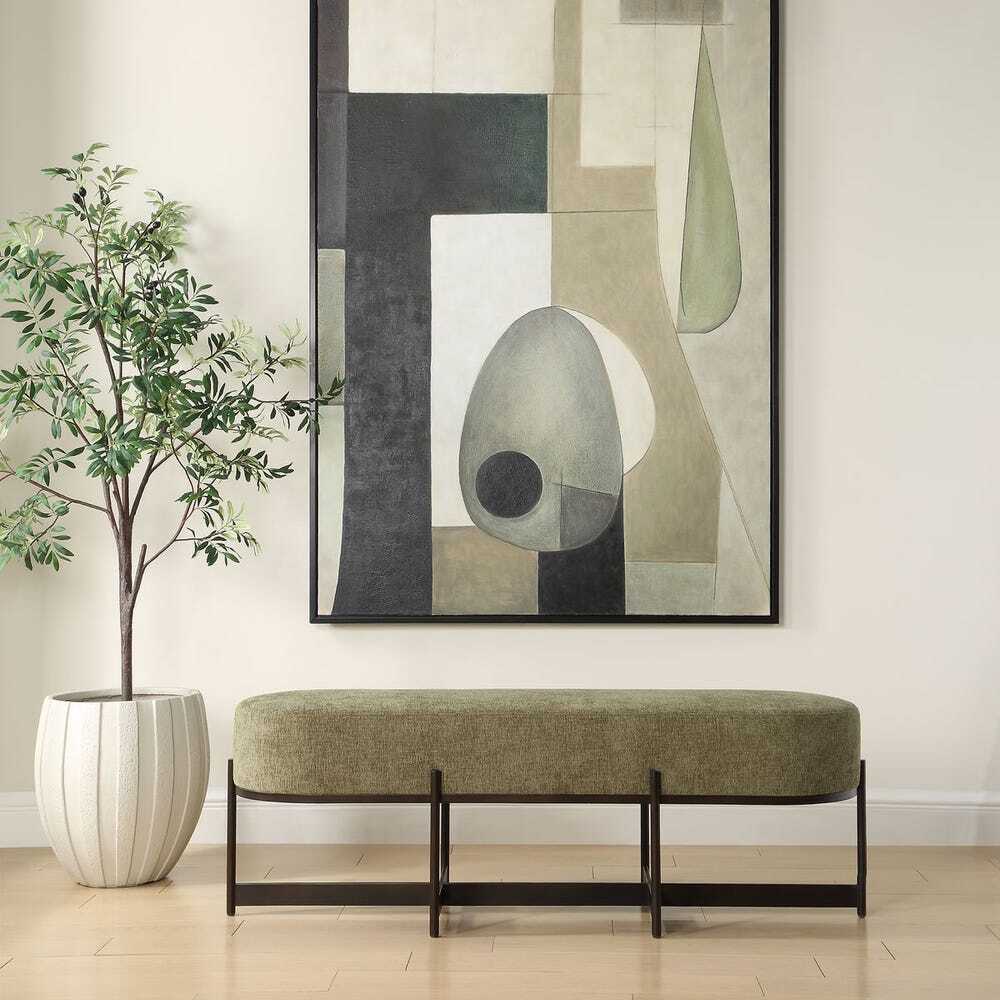 MERINO MODERN BENCH XXL 57" IRON BASE MOSS TONE SEAT UTTERMOST 23924