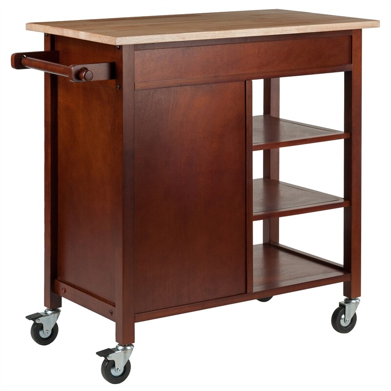 Pemberly Row 34.61"H Transitional Solid Wood Kitchen Cart in Walnut/Natural
