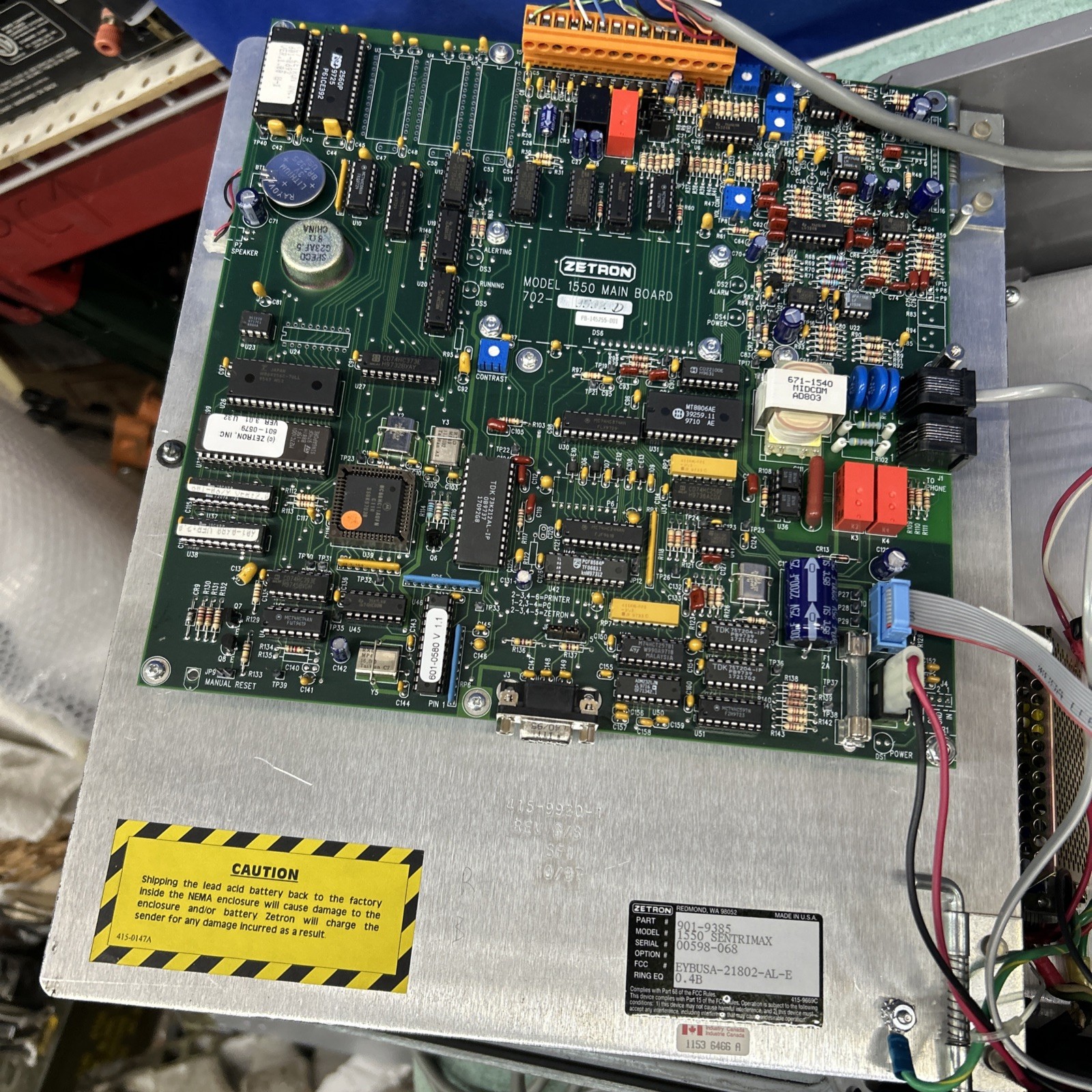 Alarm Panel Zetron SentriMax Model 1550 Untested