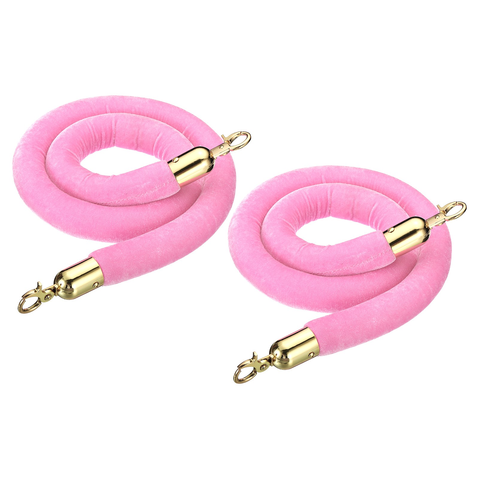 2pcs 4 Feet Light Pink Velvet Stanchion Rope Crowd Control Barrier Rope Golden
