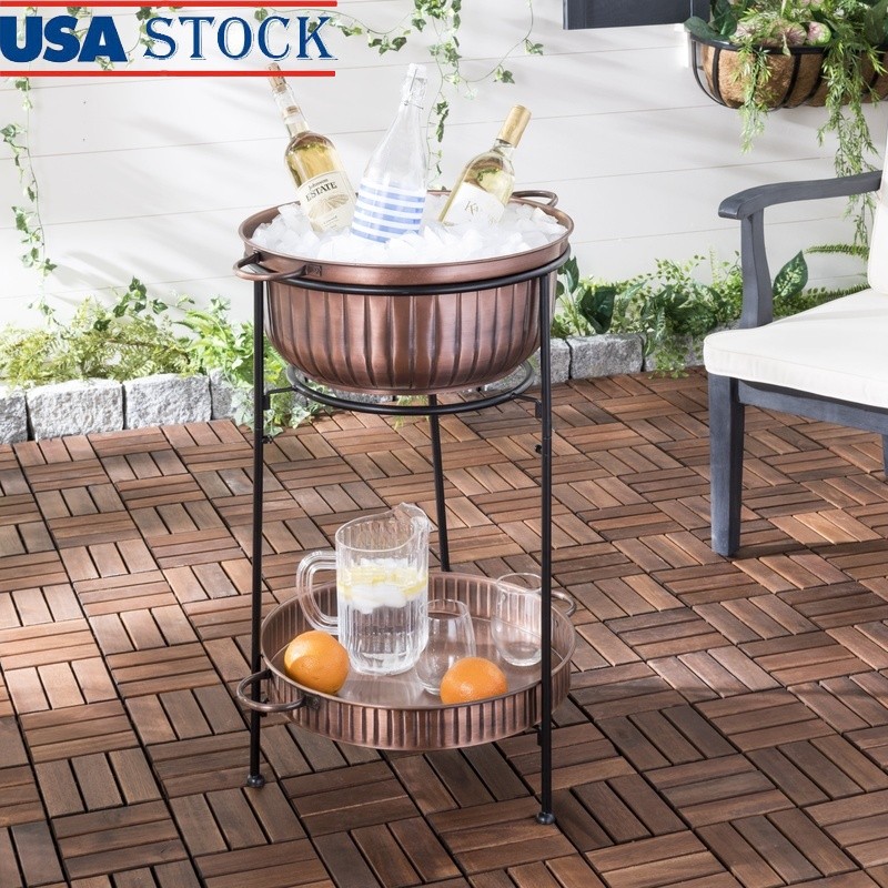 Outdoor Copper Beverage Tub W/ Stand Party Cooler Drink Holder 2 Tier Rack New