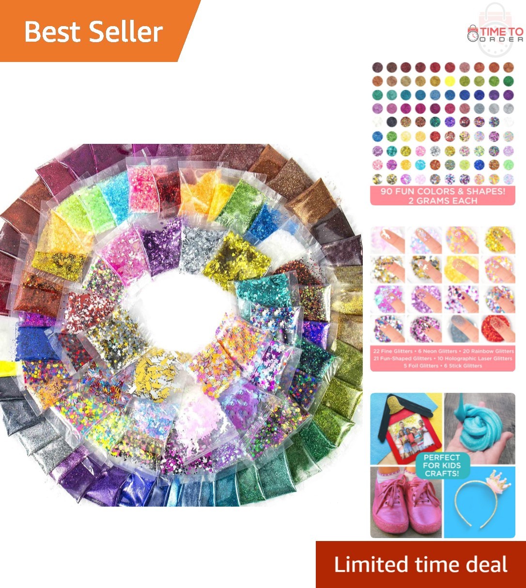 Assorted Glitter Pack 90 Pieces Fine Neon Shapes Foil Arts & Crafts DIY