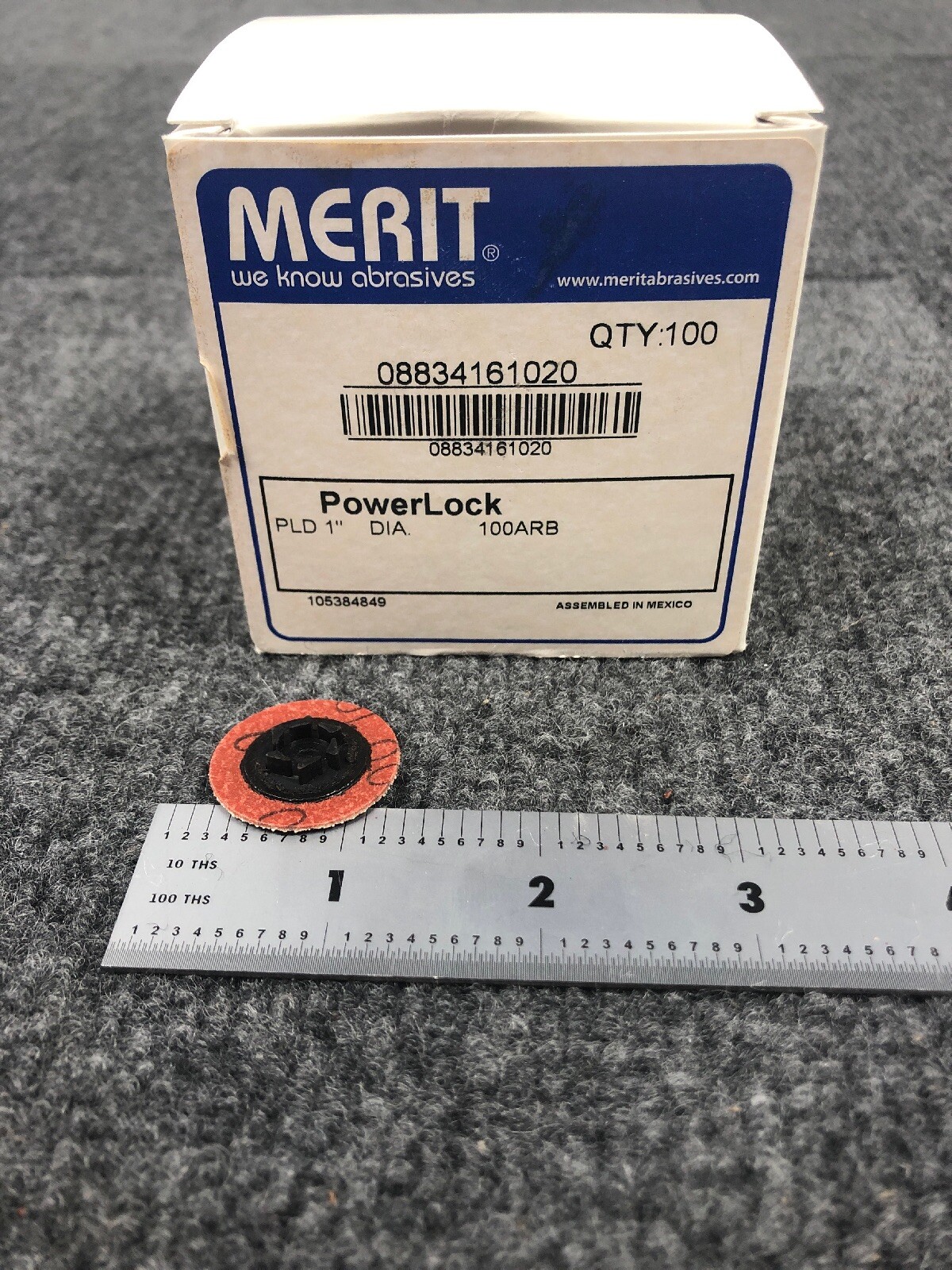 Box of 100 MERIT PowerLock 1" Sanding Discs 100ARB Model 08834161020