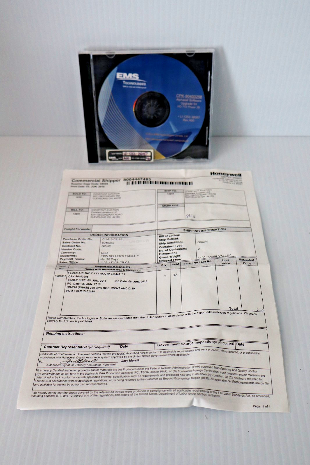 EMS Technologies EMS Satcom CPK-90403258 / HD-710 (Phase 3B) CPK Document & Disk