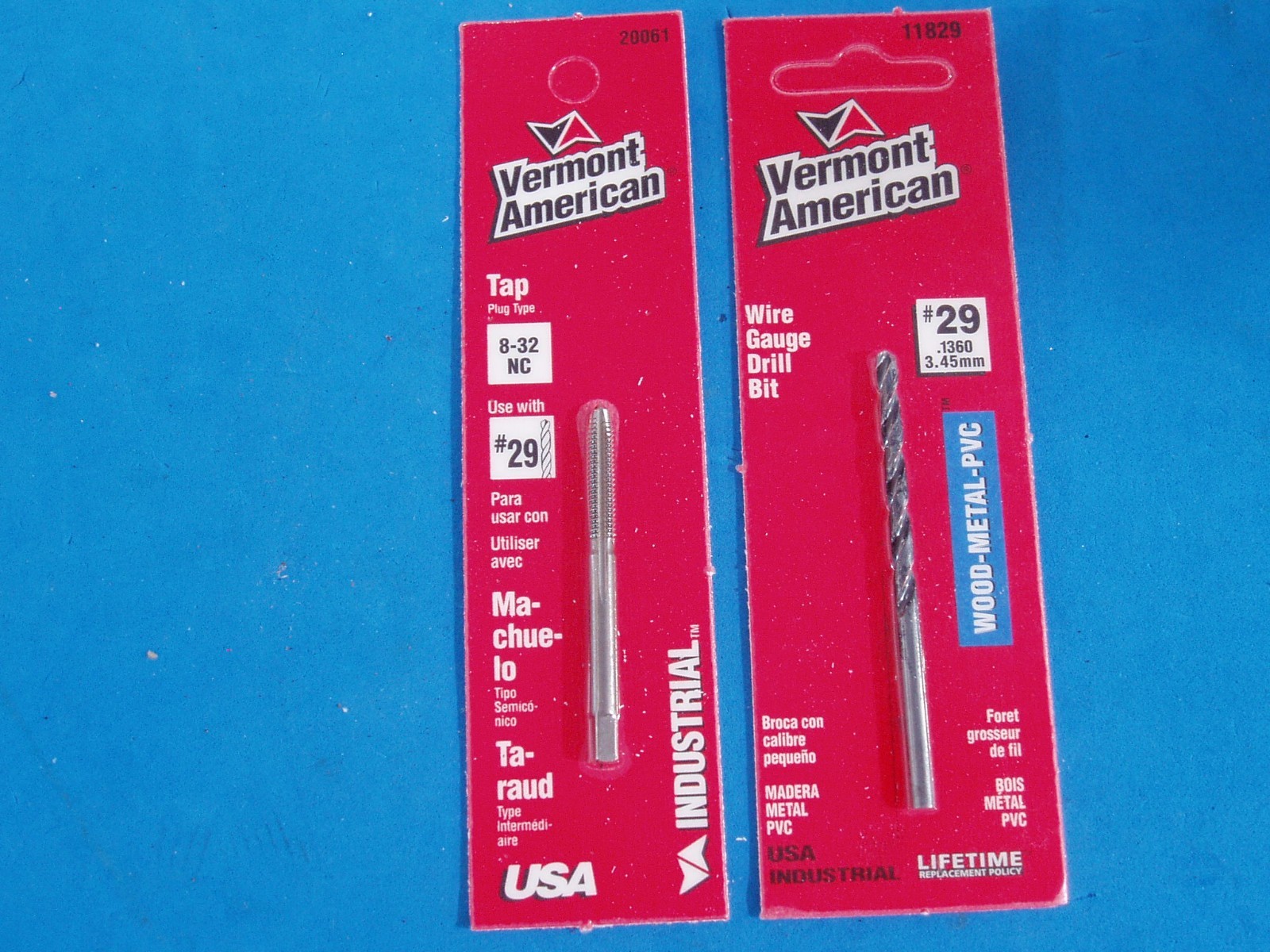 8 - 32 NC VERMONT AMERICAN TAP  WITH PROPER SIZE #29 DRILL BIT MADE IN USA