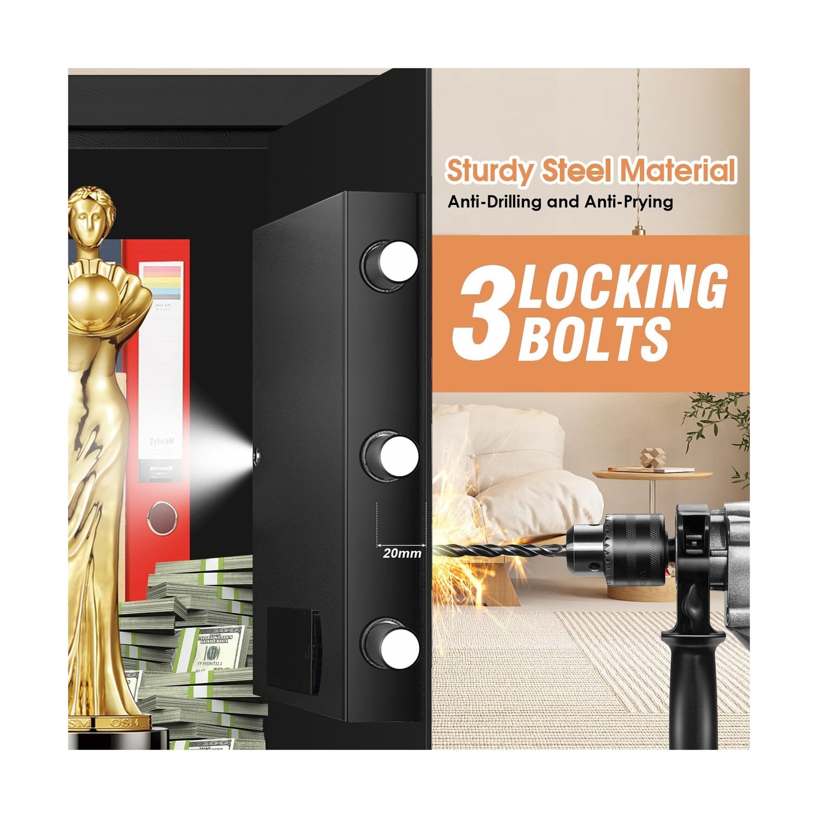3.4 Cuft Large Fireproof Safe for Home, Safety Box with Programmable Keypad a...