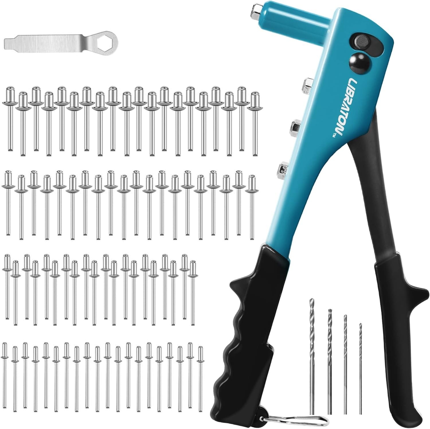 Lightweight Rivet Gun Kit - Professional Tool with 80 Metal Rivets & Drill Bits