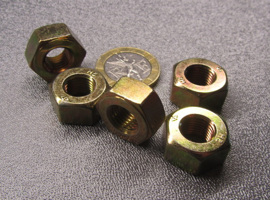Grade 2H Steel, Zinc Yellow Hex Nuts RH, 3/8"-24 x 11/16" W x 23/64" H, 25 Pc