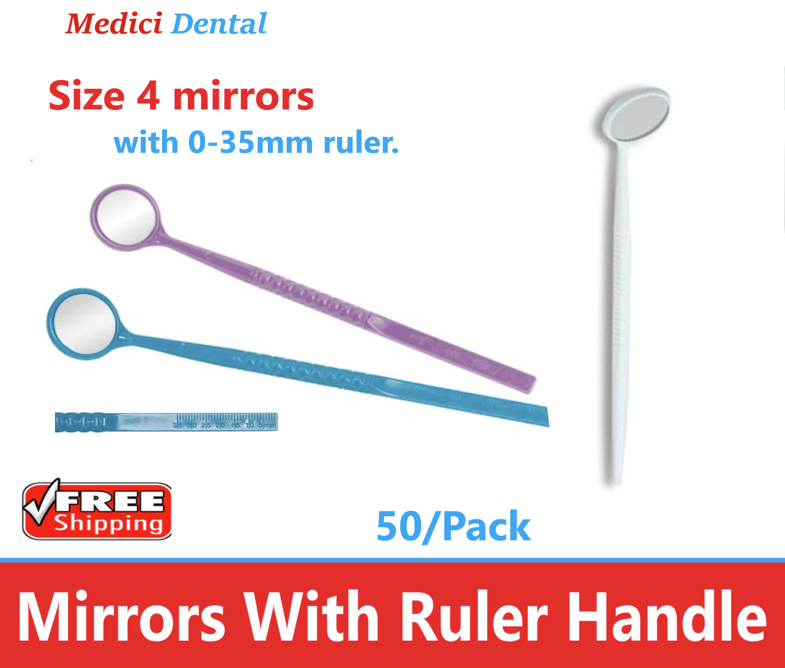 Dental Mouth Mirror (Disposable) Front surface, with a mill-ruler (50/Bag)