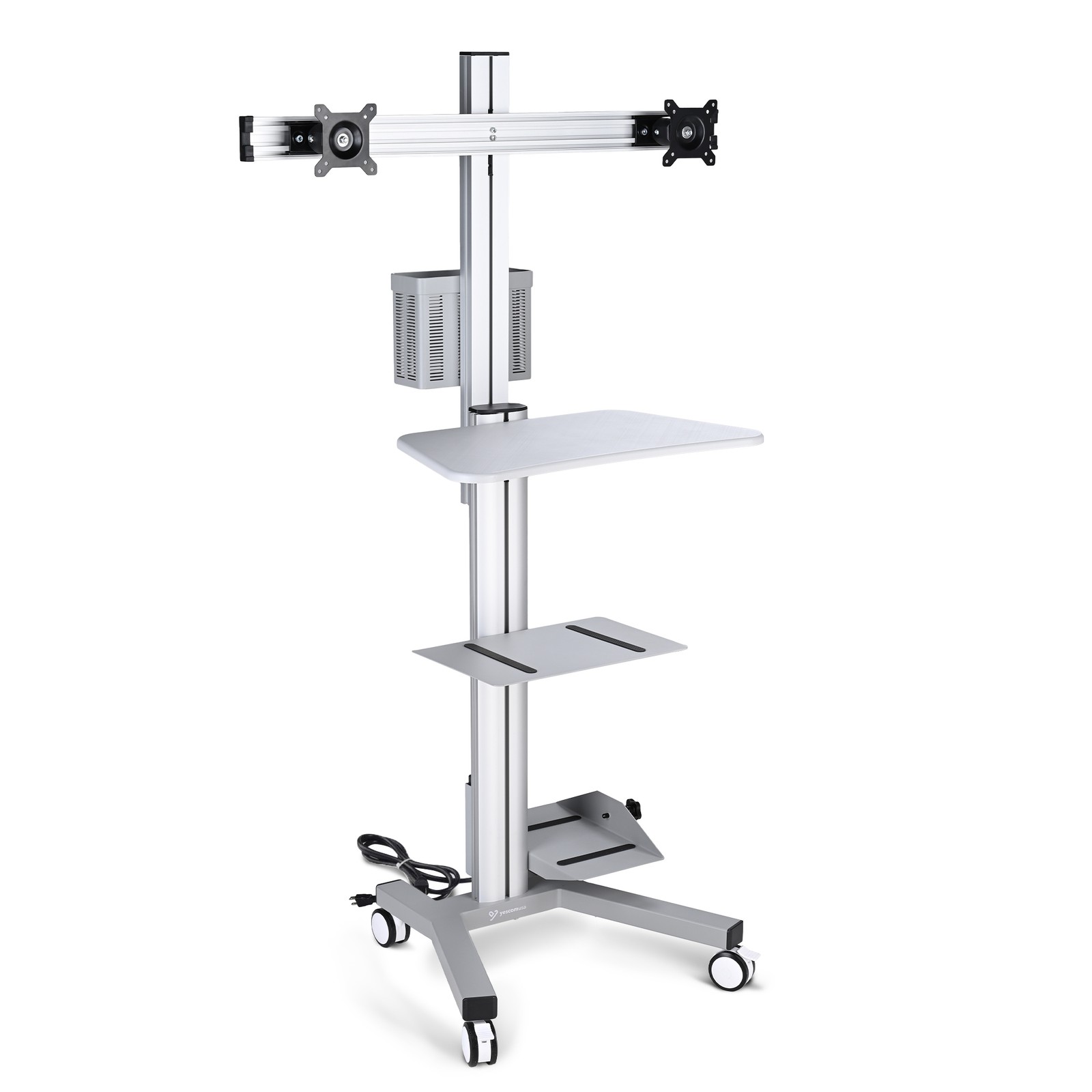YesSources Mobile PC Stand Workstation Dual Monitor Mount with Additional Pole