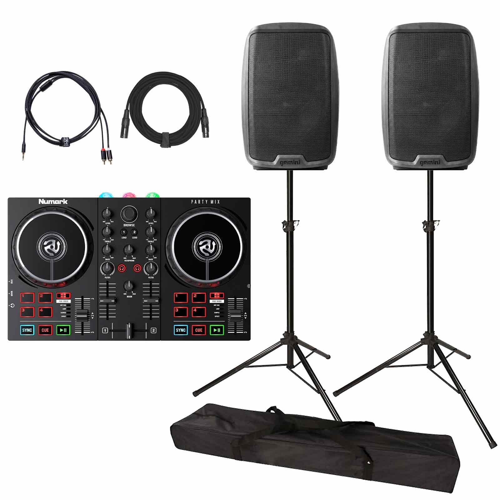 Numark Party Mix II Controller w/ Built In Light Show + 12" Active PA Speakers