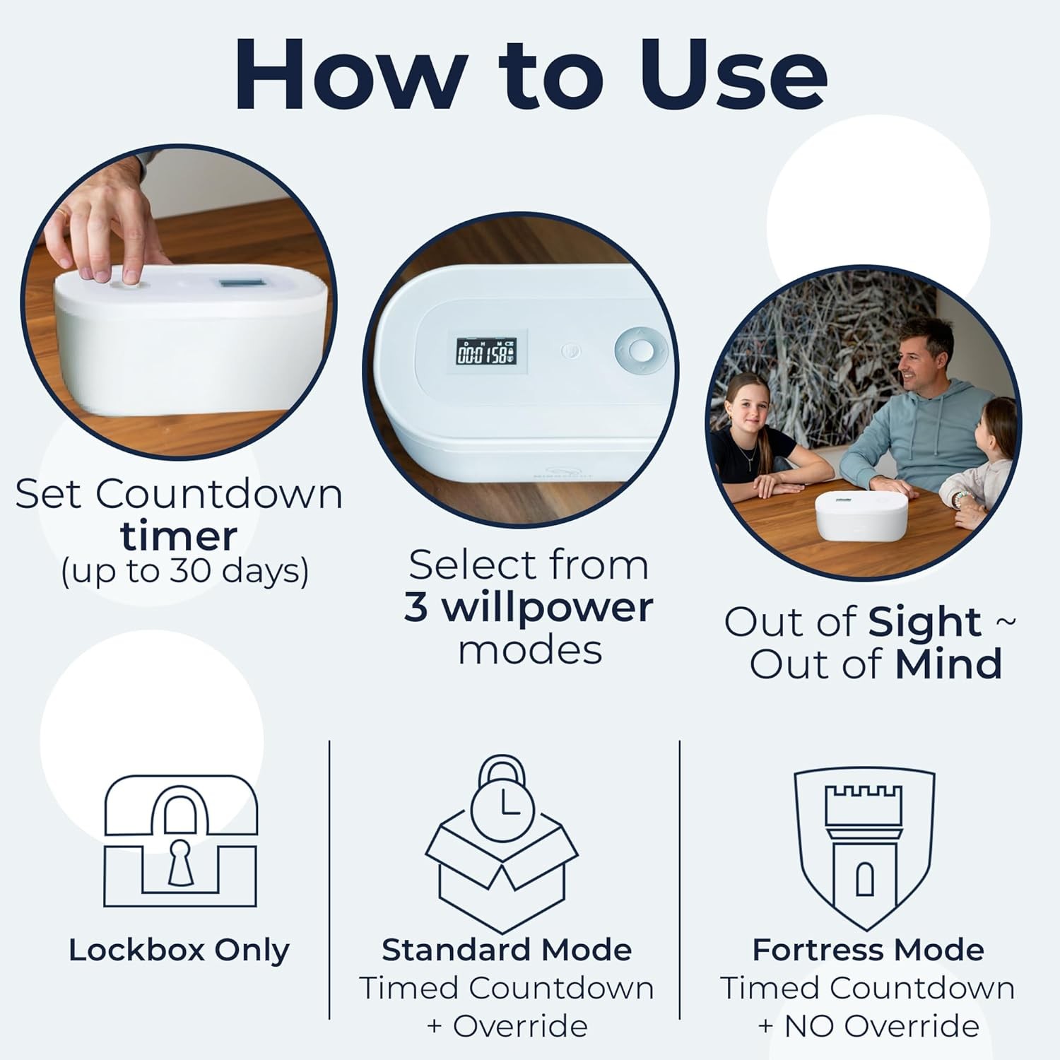 Mindsight Timed Lock Box | Unplug from Phones, Video Standard, Cloud White