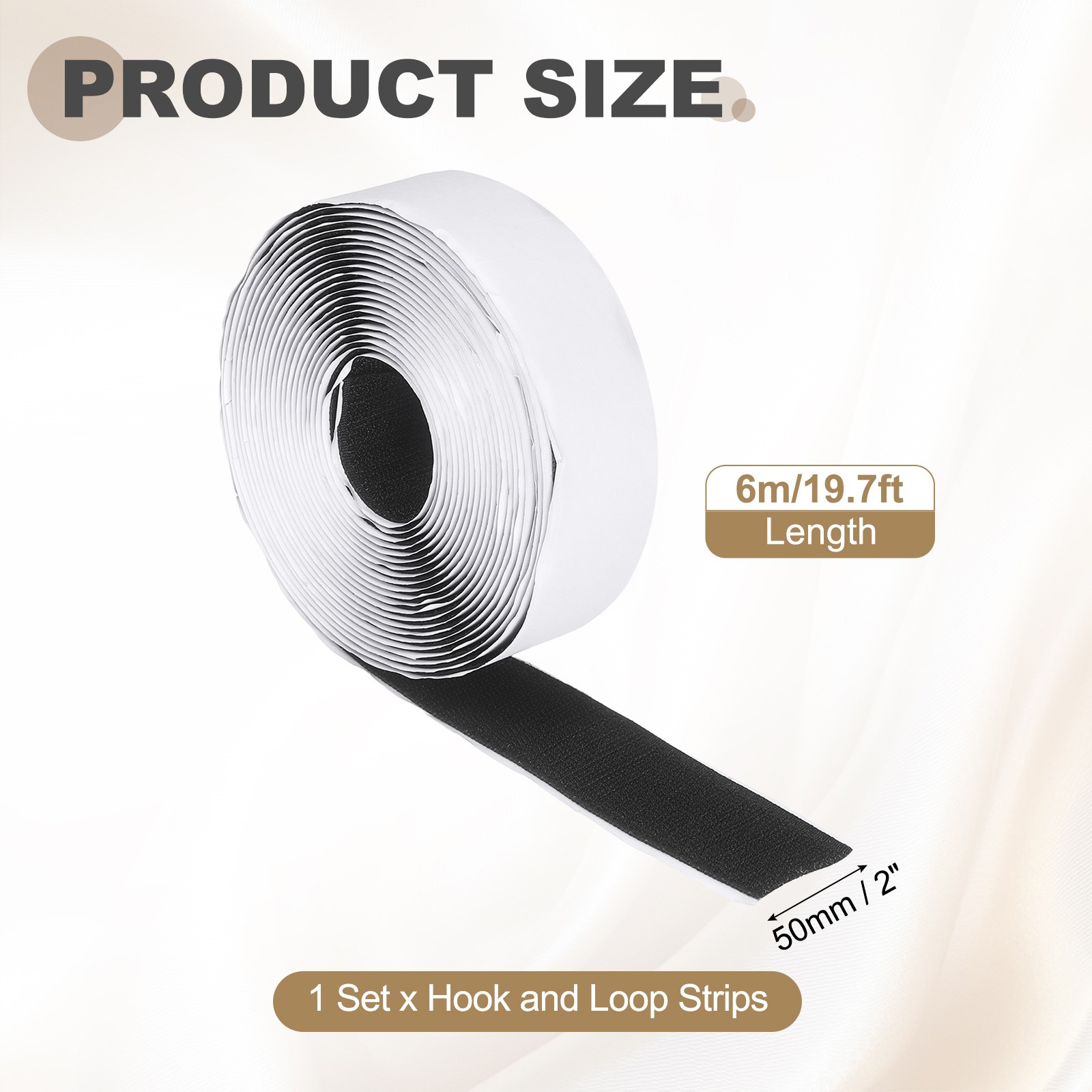 Hook and Loop Tape with Adhesive, 2"x19.7 ft Strip for Home, Black